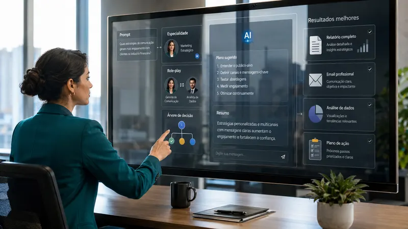Professional reviewing an AI workflow on a large office screen.